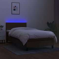 vidaXL kontinentaalvoodi madratsiga ja LED, tumepruun, 90x200 cm, kangas hind ja info | Voodid | kaup24.ee