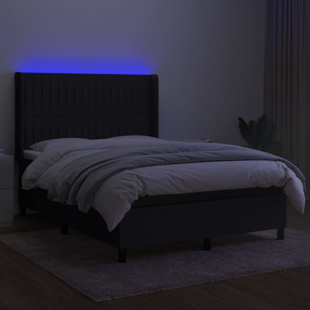 vidaXL kontinentaalvoodi madrats ja LED, must, 140x190 cm, kangas hind ja info | Voodid | kaup24.ee