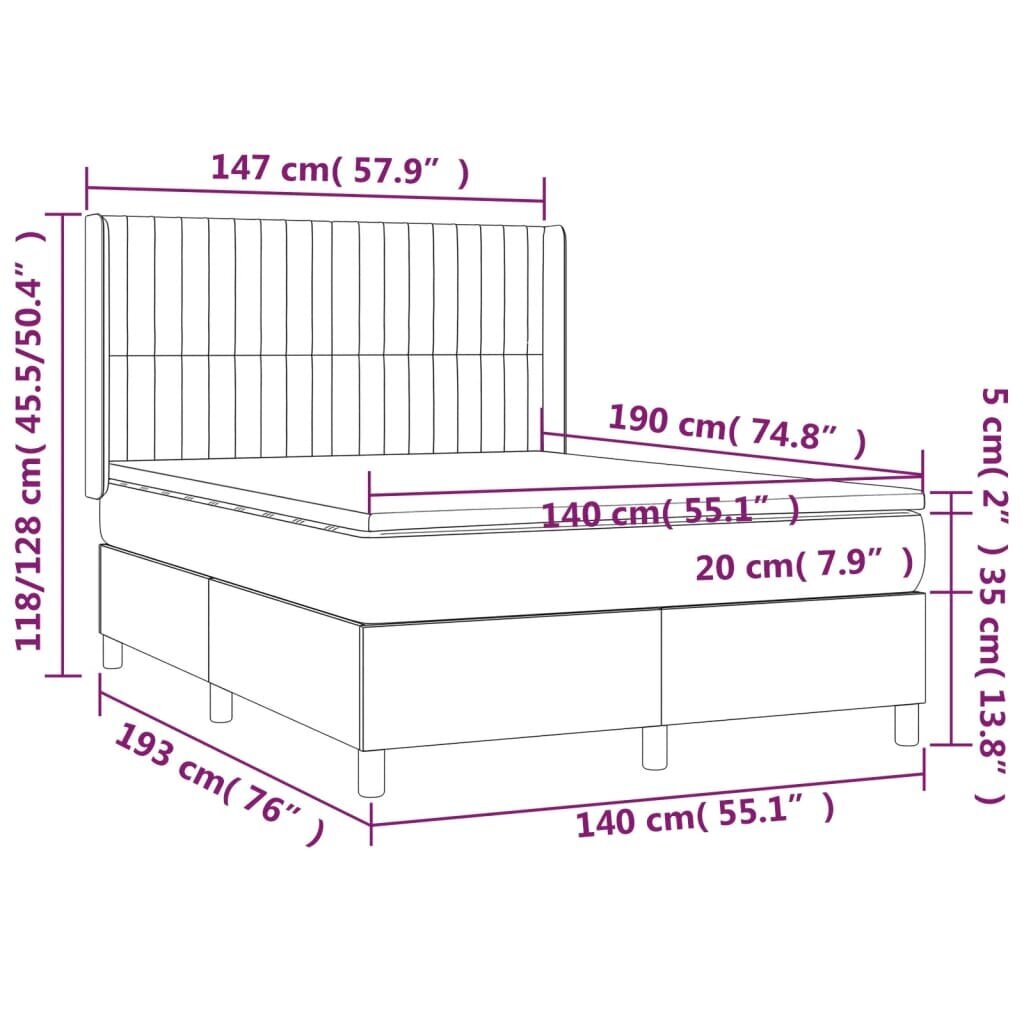 vidaXL kontinentaalvoodi madrats ja LED, must, 140x190 cm, kangas hind ja info | Voodid | kaup24.ee