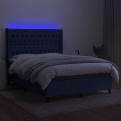 vidaXL kontinentaalvoodi madratsiga ja LED, sinine, 140x200 cm, kangas hind ja info | Voodid | kaup24.ee
