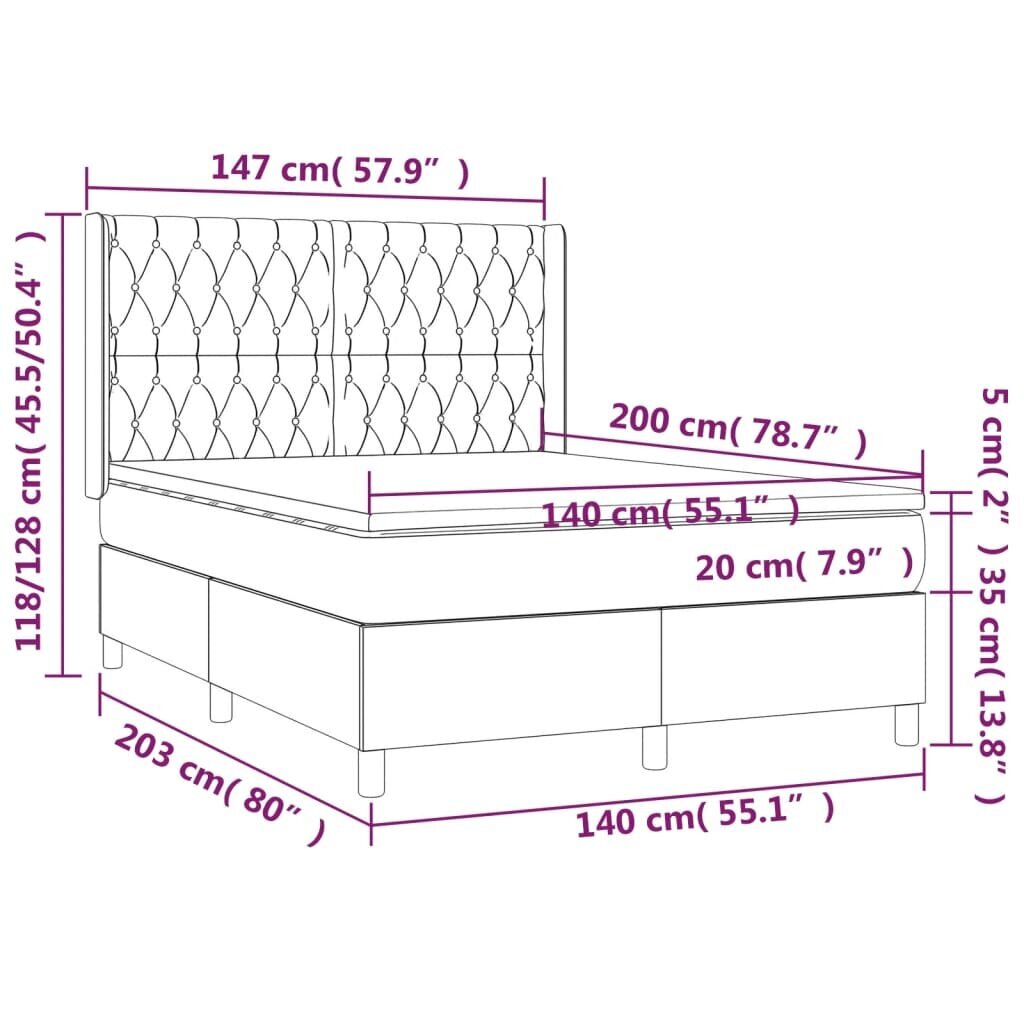 vidaXL kontinentaalvoodi madratsiga ja LED, pruunikas, 140x200 cm, kangas hind ja info | Voodid | kaup24.ee