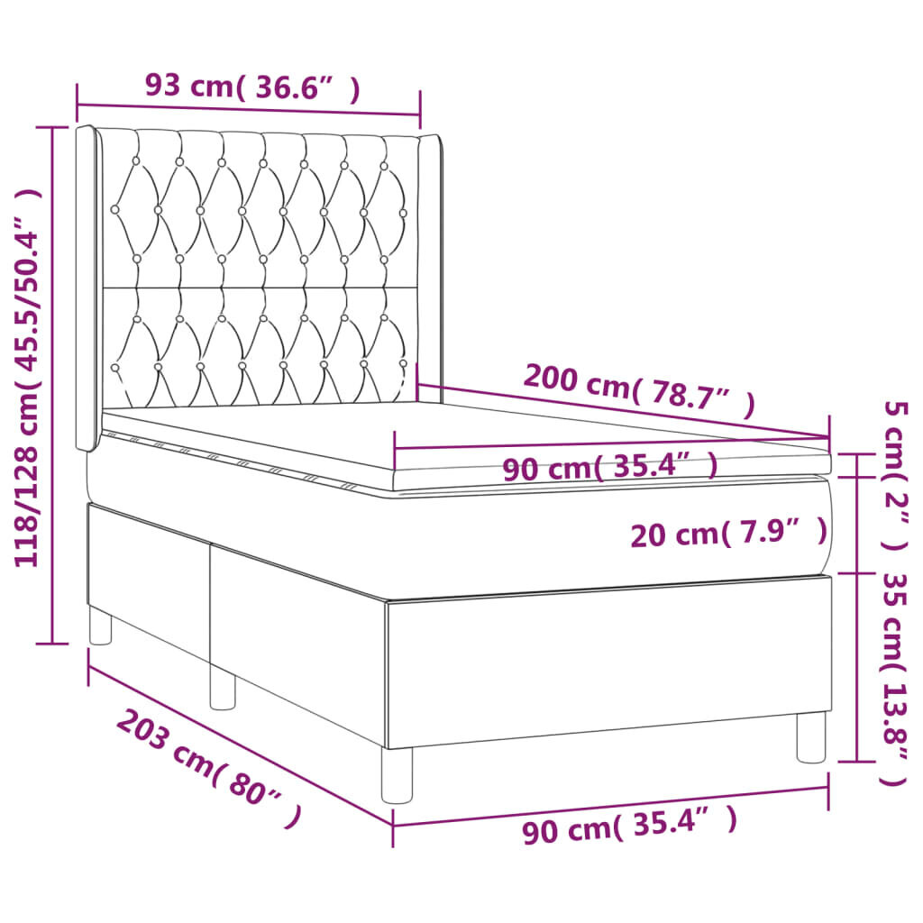 vidaXL kontinentaalvoodi madratsiga ja LED, helehall, 90x200 cm, kangas цена и информация | Voodid | kaup24.ee