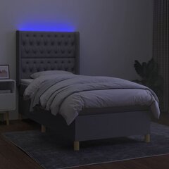 vidaXL kontinentaalvoodi madratsiga ja LED, helehall, 90x200 cm, kangas цена и информация | Кровати | kaup24.ee