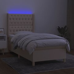 vidaXL kontinentaalvoodi madratsiga ja LED, kreemjas, 90x200 cm, kangas цена и информация | Кровати | kaup24.ee