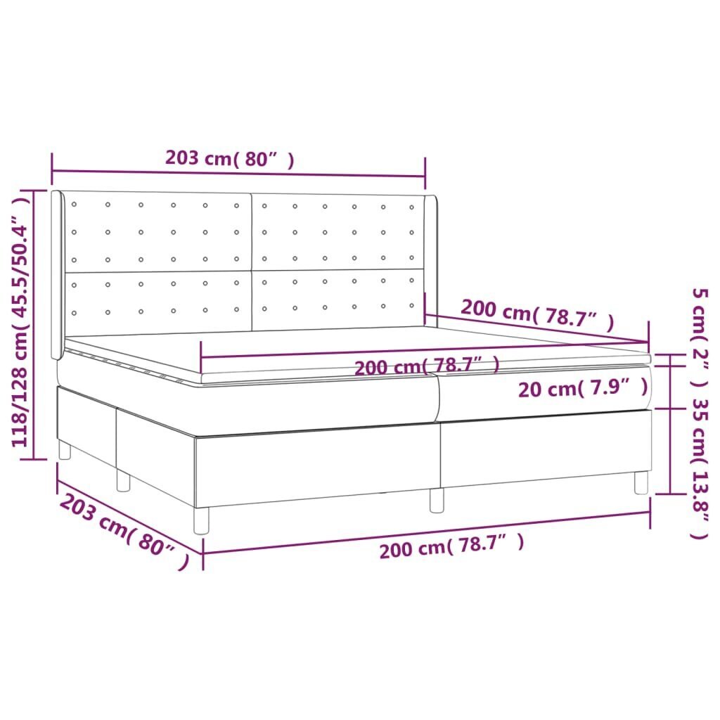 vidaXL kontinentaalvoodi madratsiga ja LED, helehall, 200x200 cm, kangas hind ja info | Voodid | kaup24.ee