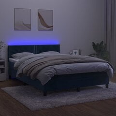 vidaXL kontinentaalvoodi madratsiga, LED, tumesinine, 140x200 cm, samet цена и информация | Кровати | kaup24.ee