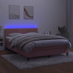 vidaXL kontinentaalvoodi madratsiga, LED, roosa, 140x200 cm, samet цена и информация | Кровати | kaup24.ee