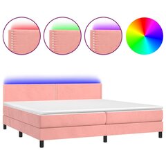 vidaXL kontinentaalvoodi madratsiga, LED, roosa, 200x200 cm, samet цена и информация | Кровати | kaup24.ee