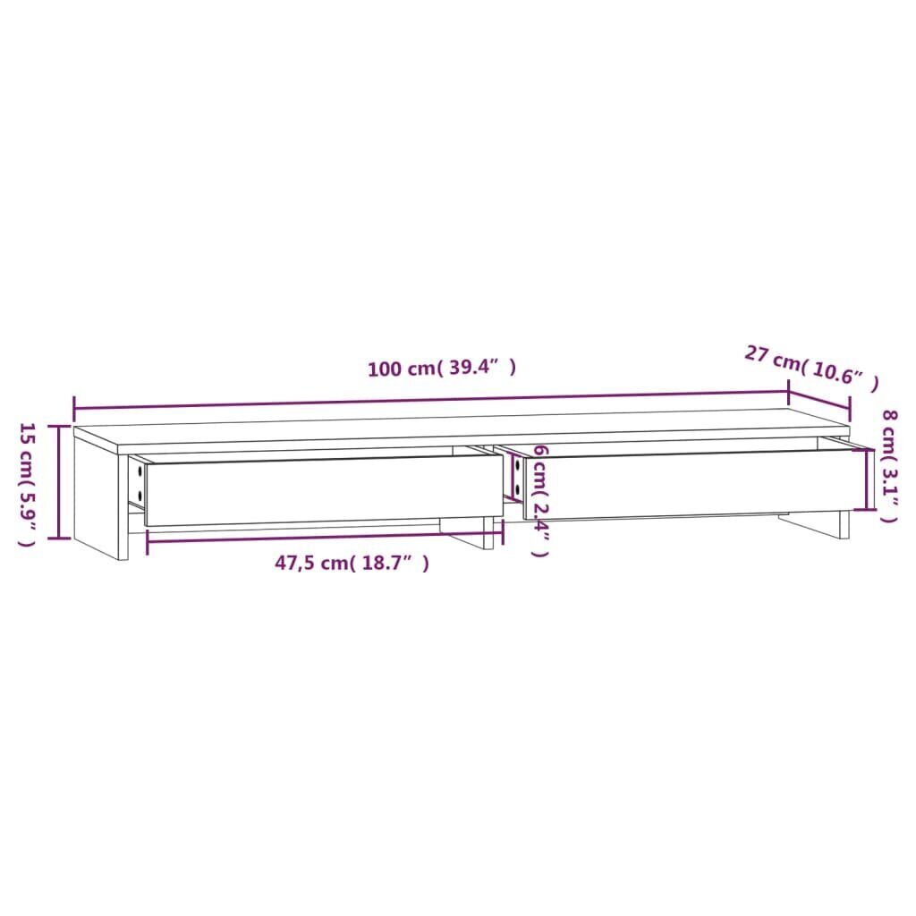 vidaXL monitorialus, 100x27x15 cm, männipuit hind ja info | Monitori hoidjad | kaup24.ee