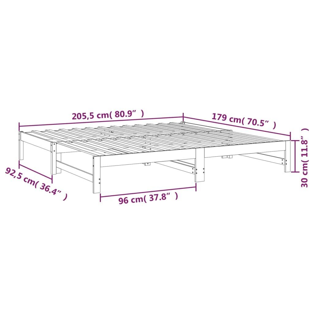 vidaXL väljatõmmatav päevavoodi, hall, 2 x (90x200) cm, männipuit цена и информация | Voodid | kaup24.ee