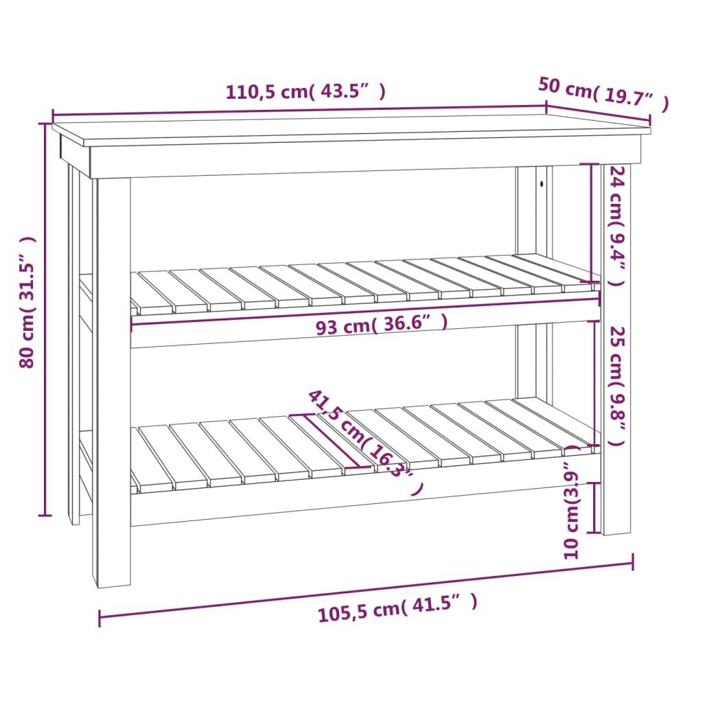 vidaXL tööpink, hall, 110,5 x 50 x 80 cm, männipuit цена и информация | Köögikapid | kaup24.ee