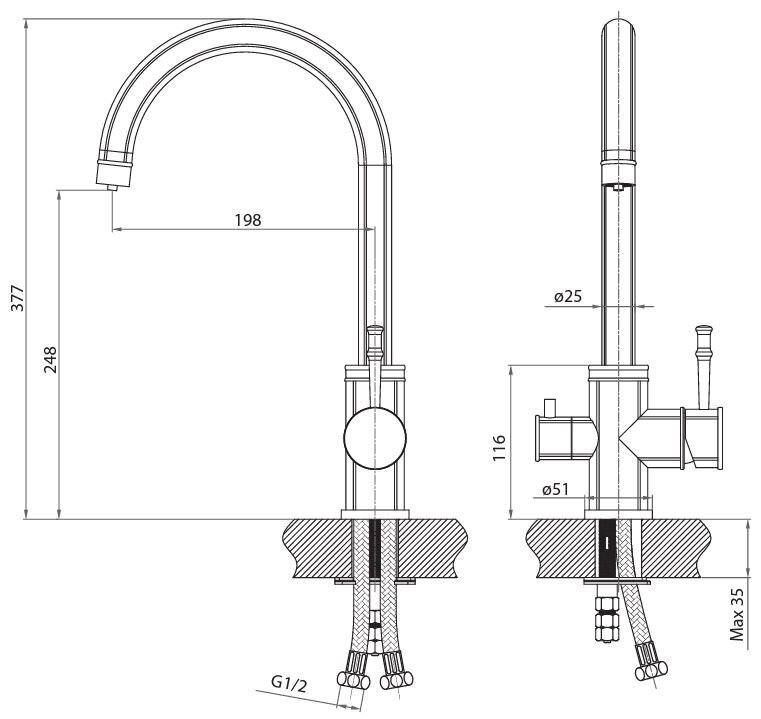Köögisegisti joogivee kraaniga Aquasanita Decor 2963 Brass hind ja info | Köögisegistid | kaup24.ee