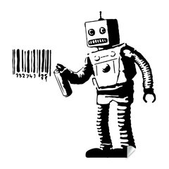 Vinüülseinakleebis Banksy roboti ja vöötkoodiga sisekujundus – 100 x 100 cm hind ja info | Seinakleebised | kaup24.ee