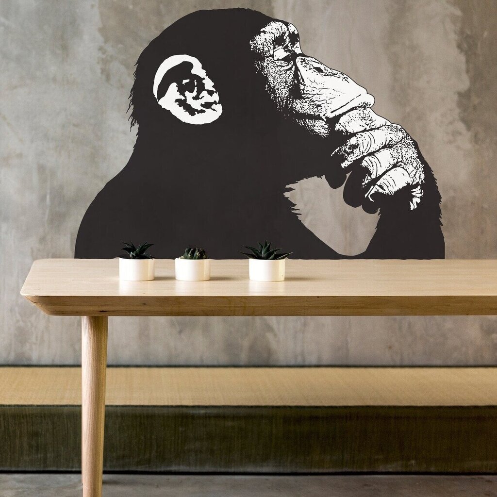 Banksy vinüülmust-valge seinakleebis Big Thinking Monkey sisekujundus – 120 x 83 cm цена и информация | Seinakleebised | kaup24.ee