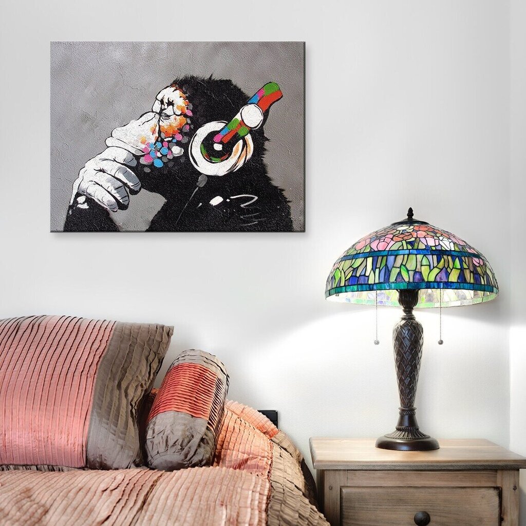 Seinapildi lõuend Banksy Graffiti Monkey kõrvaklappidega Sisekujundus – 78 x 50 cm hind ja info | Seinapildid | kaup24.ee