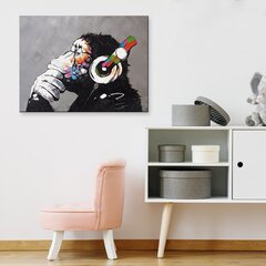 Seinapildi lõuend Banksy Graffiti Monkey kõrvaklappidega Sisekujundus – 78 x 50 cm цена и информация | Картины, живопись | kaup24.ee