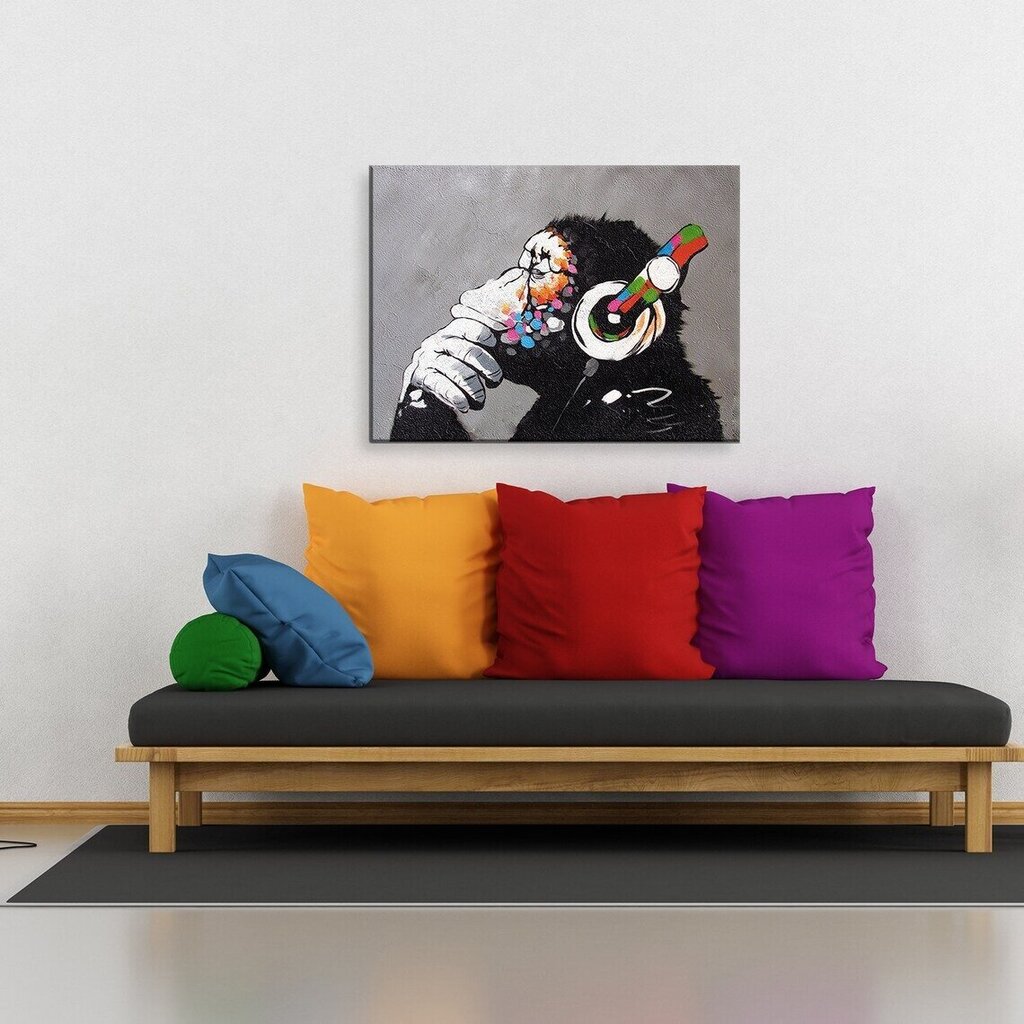 Seinapildi lõuend Banksy Graffiti Monkey kõrvaklappidega Sisekujundus – 78 x 50 cm hind ja info | Seinapildid | kaup24.ee