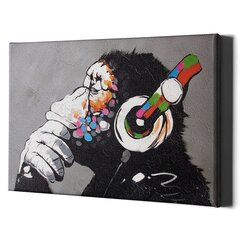 Настенный печатный холст  Banksy граффити Обезьяна в наушниках Декор интерьера - 78 х 50 см цена и информация | Настенные деревянные декорации | kaup24.ee