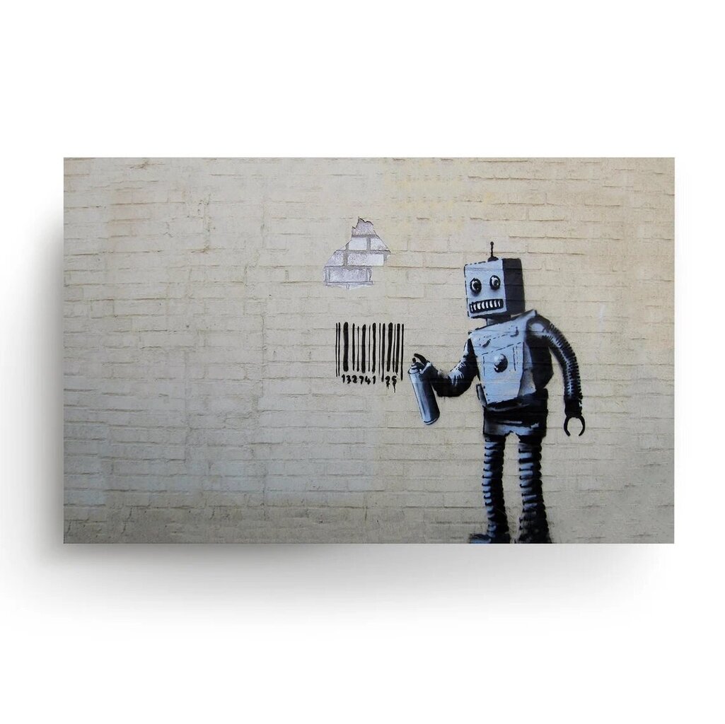 Настенный плакат Banksy граффити Робот с штрихкодом Декор интерьера - 60 х  43 см цена | kaup24.ee