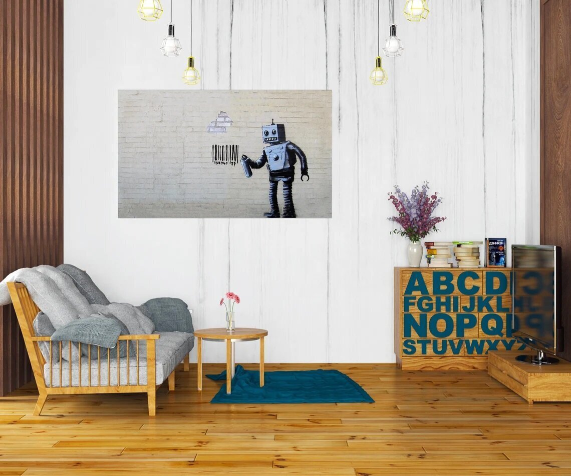 Seinaplakat Banksy Graffiti Robot vöötkoodiga sisekujundusega – 100 x 71 cm цена и информация | Seinapildid | kaup24.ee