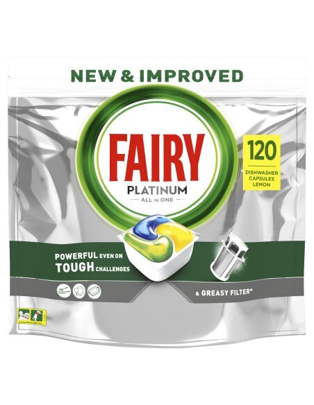 Fairy Platinum All in One’i Nõudepesumasina Tabletid Lemon, 120 Tabletti hind ja info | Nõudepesuvahendid | kaup24.ee