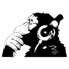 Vinüülist seinakleebis Banksy Monkey kõrvaklappidega, sisekujundus – 120 x 83 cm цена и информация | Декоративные наклейки | kaup24.ee