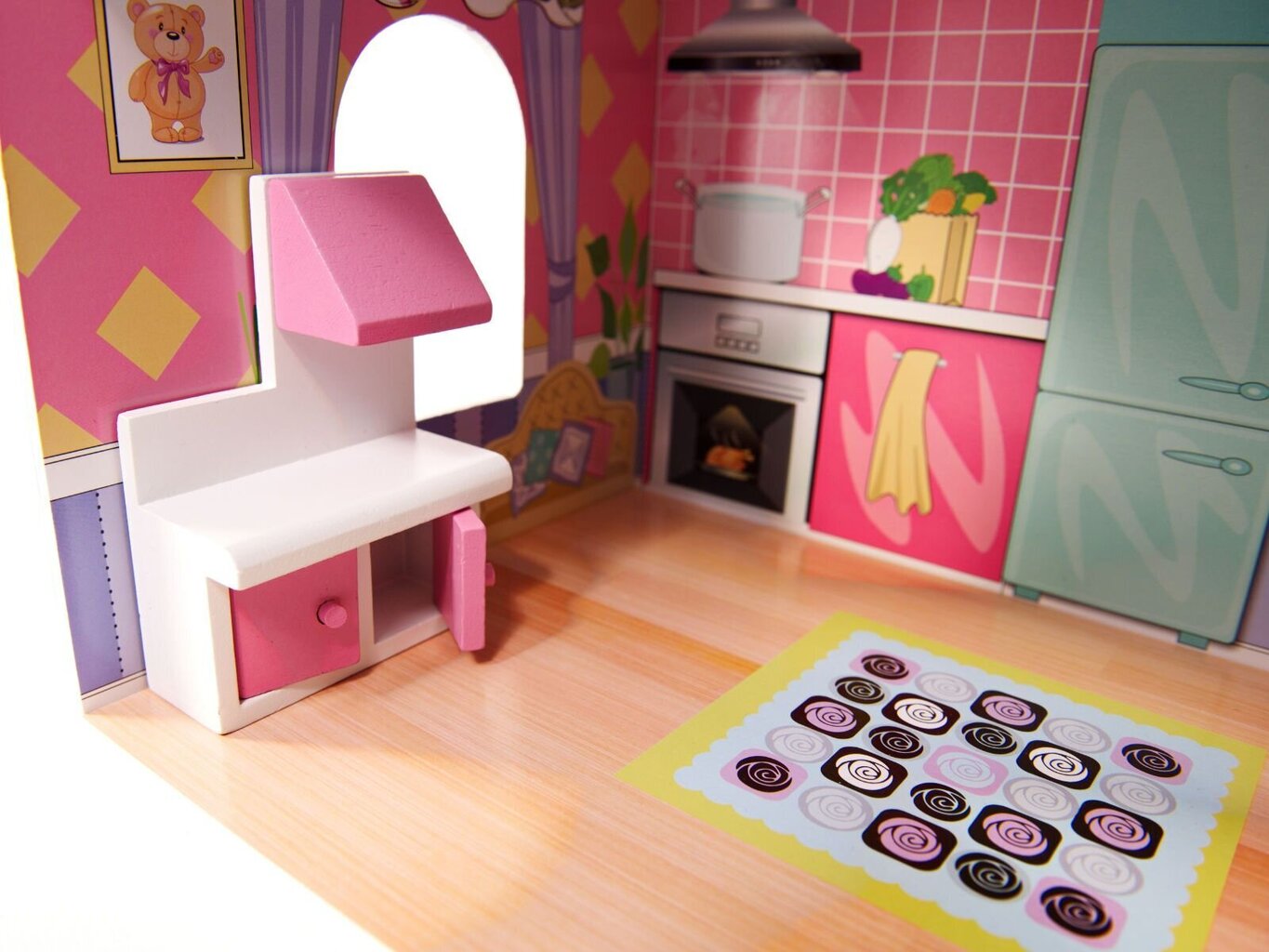 Puidust MDF nukumaja 70 cm koos LED valgustuse ja mööbliga hind ja info | Tüdrukute mänguasjad | kaup24.ee