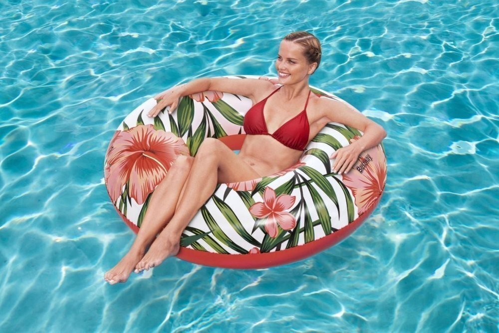 Täispuhutav ujumisrõngas Bestway palmi, 119 cm, roosa hind ja info | Täispuhutavad veemänguasjad ja ujumistarbed | kaup24.ee