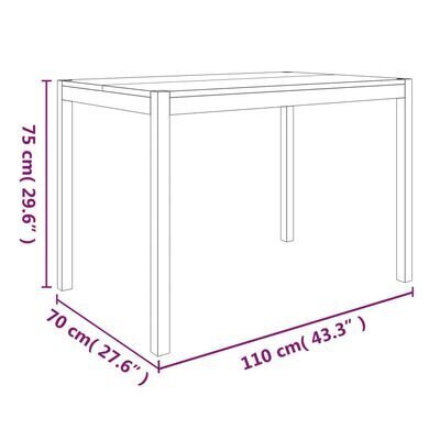 vidaXL söögilaud, 110 x 70 x 75 cm, akaatsiapuit hind ja info | Köögi- ja söögilauad | kaup24.ee