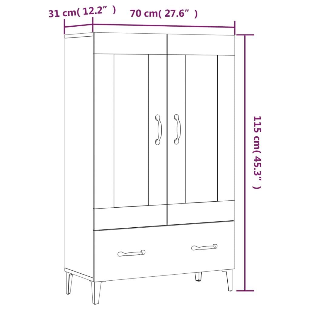 vidaXL kõrge kapp, valge, 70 x 31 x 115 cm, tehispuit цена и информация | Kummutid | kaup24.ee