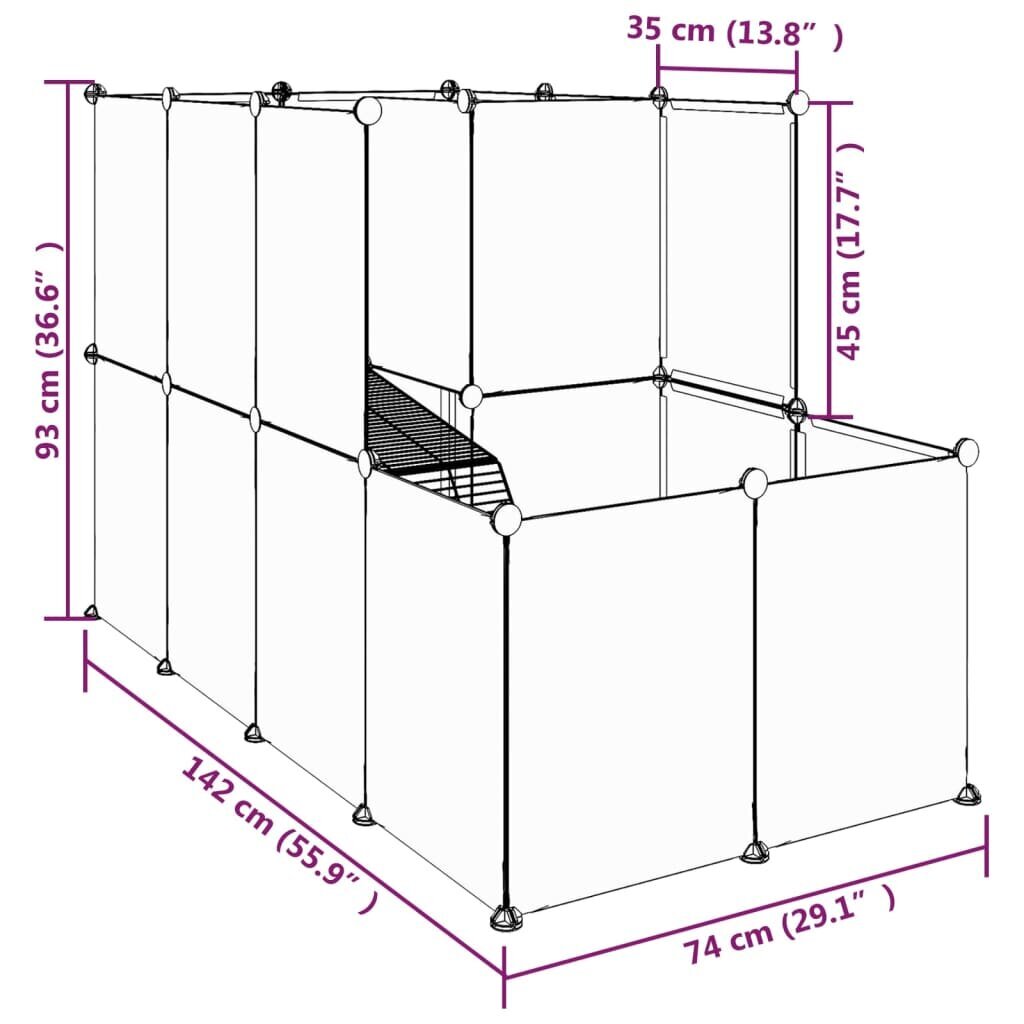 vidaXL väikelooma aedik, läbipaistev, 142 x 74 x 93 cm, PP ja teras цена и информация | Transportkorvid, puurid | kaup24.ee