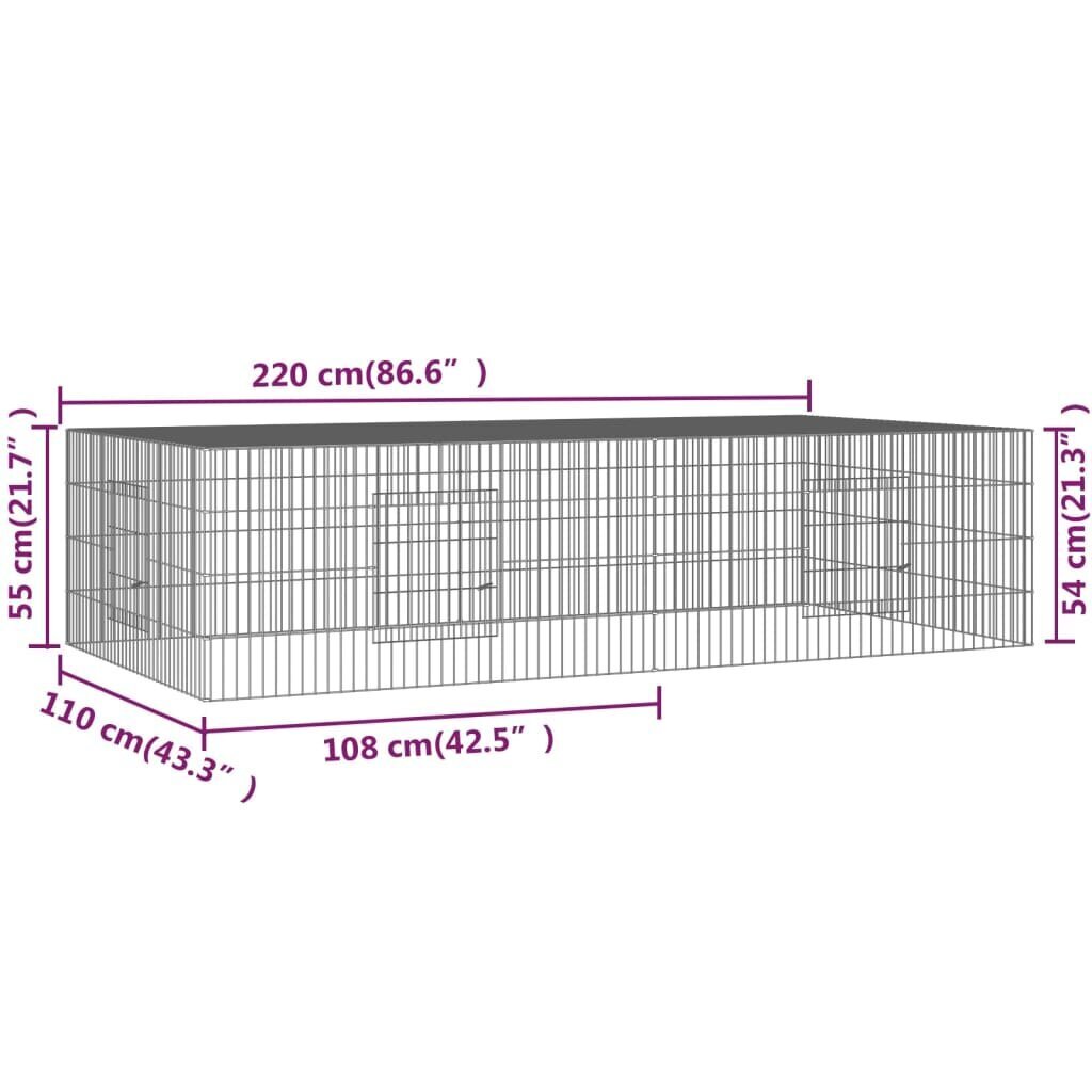 vidaXL 2 paneeliga jänesepuur, 220x110x55 cm, tsingitud raud цена и информация | Puurid ja tarvikud väikeloomadele | kaup24.ee