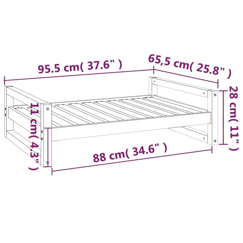 vidaXL koeravoodi, meepruun, 95,5 x 65,5 x 28 cm, männipuit hind ja info | Pesad, kuudid | kaup24.ee