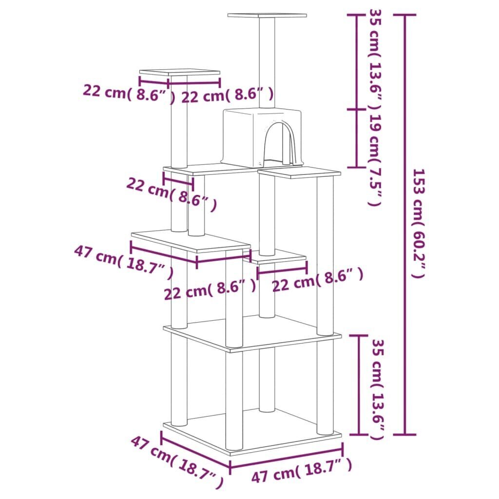 vidaXL kassimaja sisalköitega kraapimispuudega, tumehall, 153 cm hind ja info | Kraapimispuud | kaup24.ee