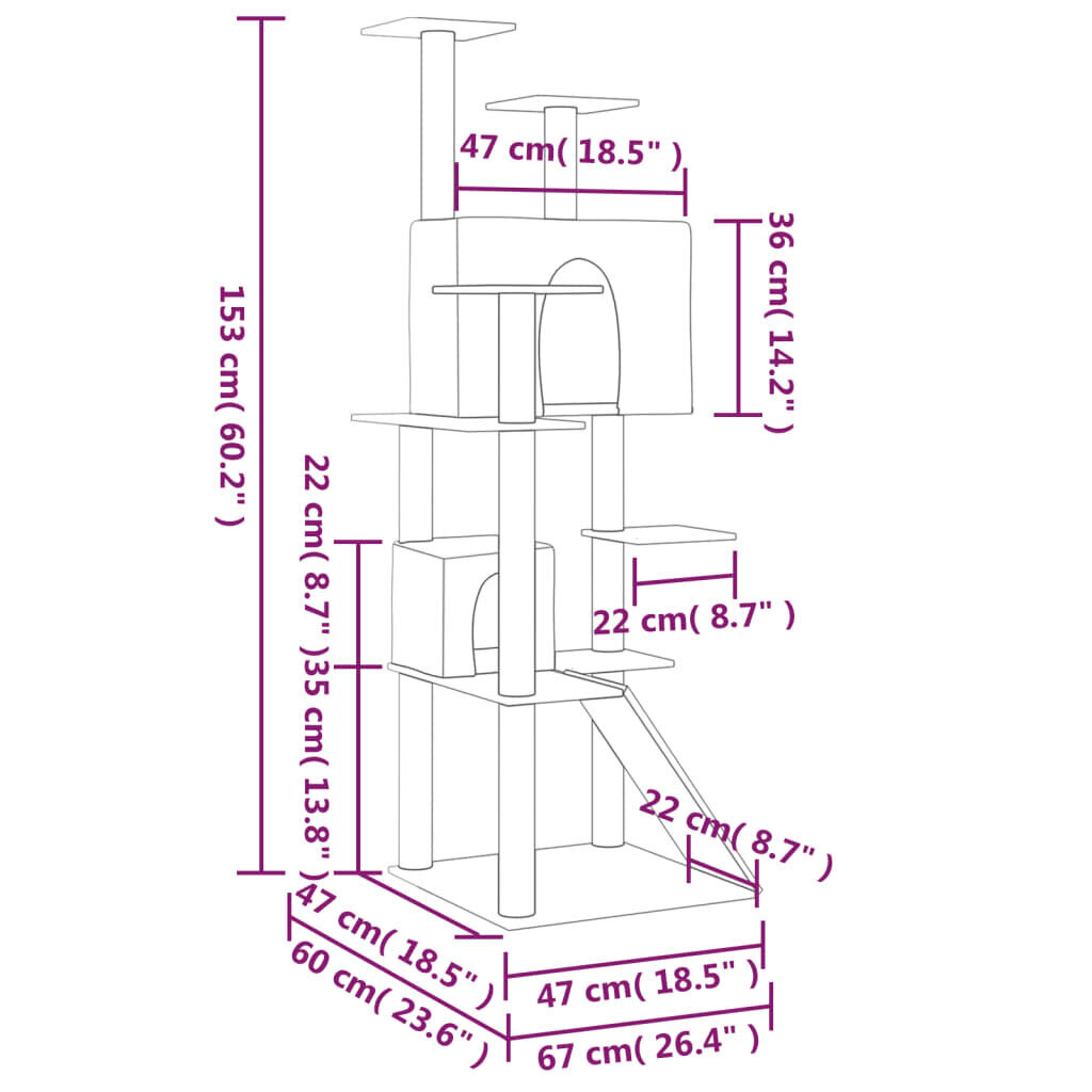 vidaXL kassimaja sisalköitega kraapimispuudega, tumehall, 153 cm hind ja info | Kassi kraapimispuud | kaup24.ee