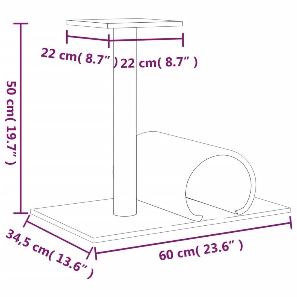 vidaXL kassi kraapimispost koos tunneliga, kreemjas, 60 x 34,5 x 50 cm цена и информация | Kassi kraapimispuud | kaup24.ee