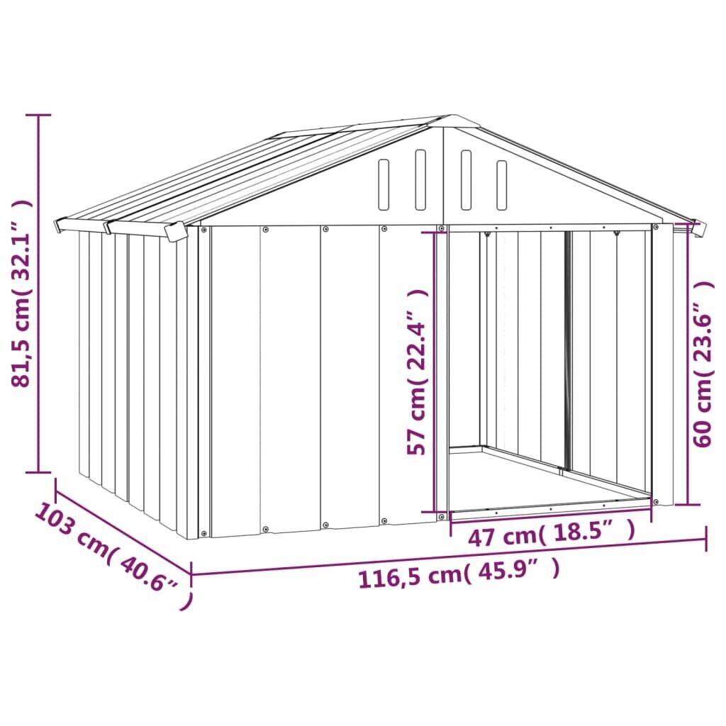 vidaXL koerakuut, hall, 116,5x103x81,5 cm, tsingitud teras hind ja info | Pesad, padjad | kaup24.ee