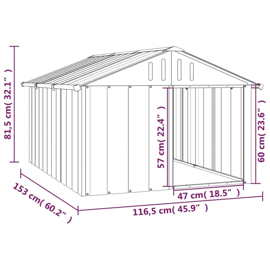 vidaXL koerakuut, hall, 116,5x153x81,5 cm, tsingitud teras цена и информация | Pesad, padjad | kaup24.ee