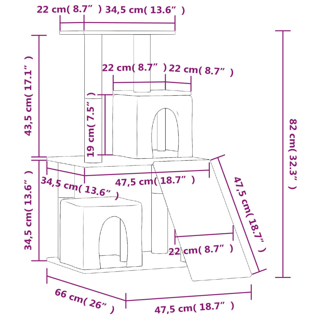 vidaXL kassimaja sisalköitega kraapimispuudega, tumehall, 82 cm hind ja info | Kraapimispuud | kaup24.ee