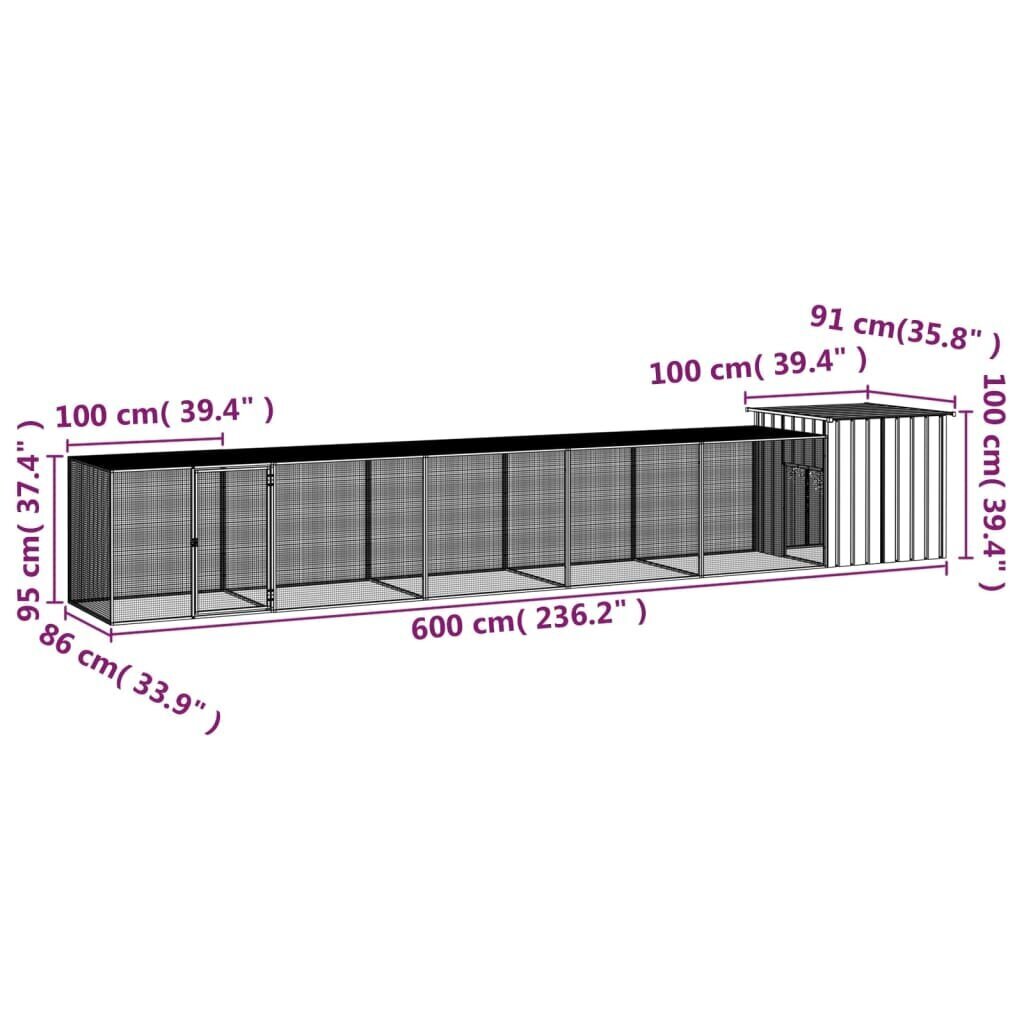 vidaXL kanapuur, hall, 600x91x100 cm, tsingitud teras hind ja info | Puurid ja tarvikud väikeloomadele | kaup24.ee