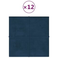 vidaXL seinapaneelid 12 tk, sinine, 30 x 30 cm, samet, 1,08 m² hind ja info | Lae-, seinakaunistus elemendid | kaup24.ee