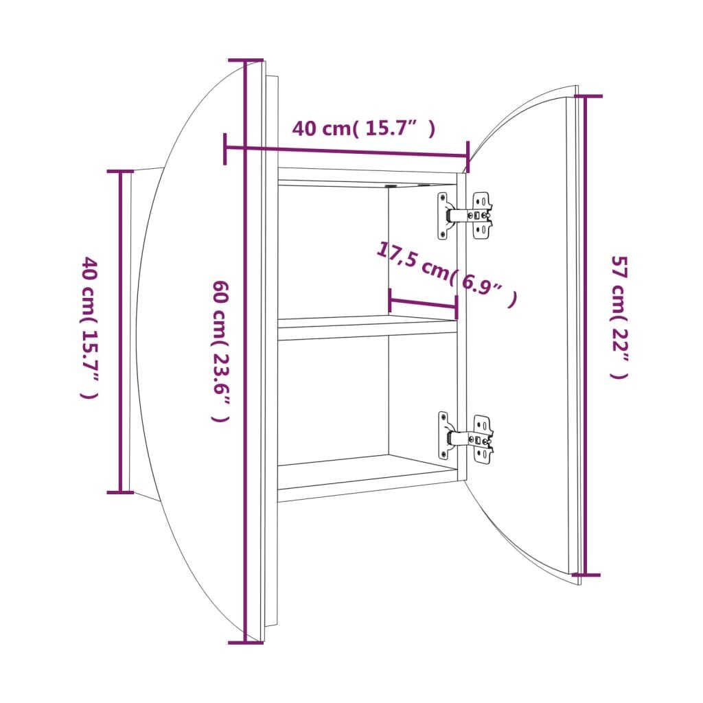 vidaXL vannitoakapp ümmarguse peegli ja LEDiga, must, 40x40x17,5 cm hind ja info | Vannitoakapid | kaup24.ee