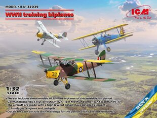 Liimitav mudel ICM 32039 WWII training biplanes Bücker Bü 131D, DH.82A Tiger Moth, PT-17 1/32 hind ja info | Liimitavad mudelid | kaup24.ee