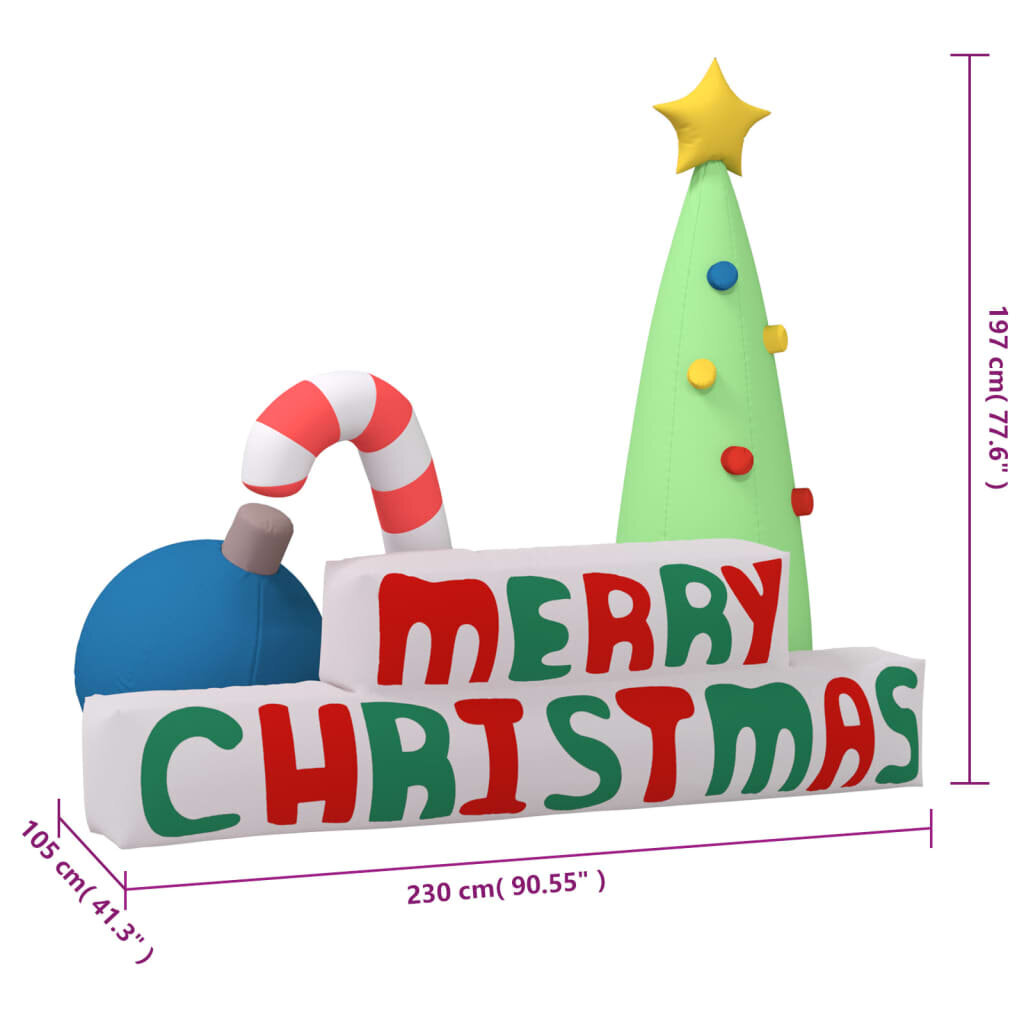 vidaXL täispuhutav "Häid jõule" LED-dekoratsioon 197 cm цена и информация | Peokaunistused | kaup24.ee