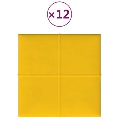 vidaXL seinapaneelid 12 tk, kollane, 30 x 30 cm, samet, 1,08 m² hind ja info | Lae-, seinakaunistus elemendid | kaup24.ee