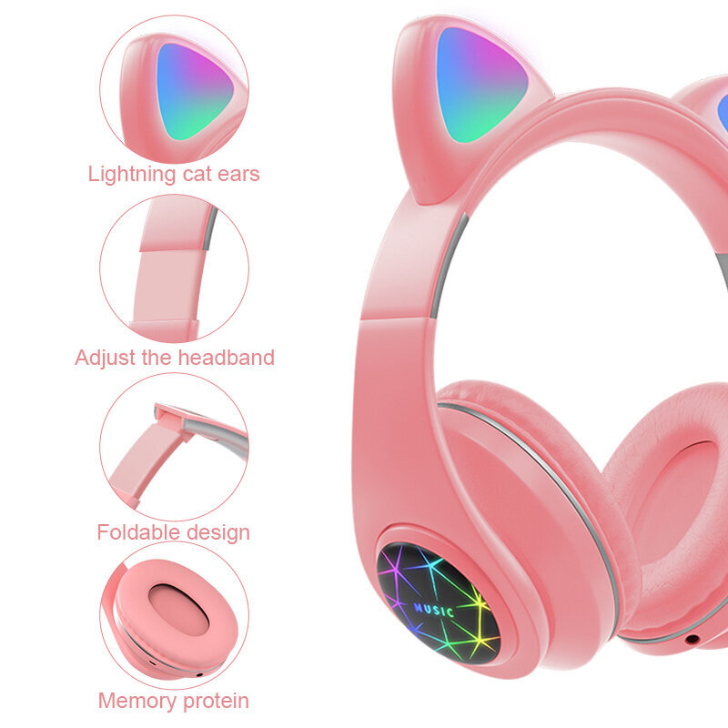 Juhtmeta RGB kõrvaklapid LED kassikõrvadega, M2 hind ja info | Kõrvaklapid | kaup24.ee