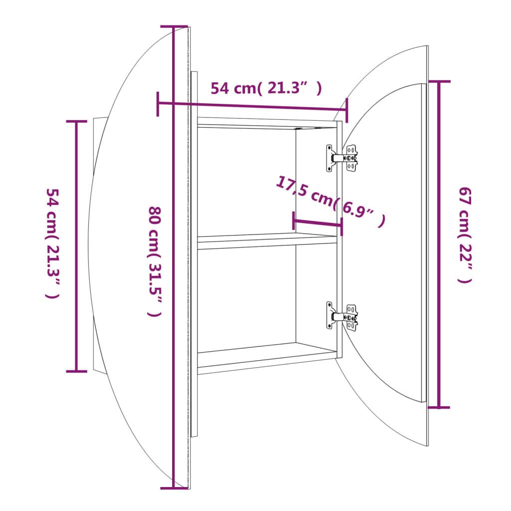 vidaXL vannitoakapp ümmarguse peegli ja LED-iga, must, 54x54x17,5 cm цена и информация | Vannitoakapid | kaup24.ee