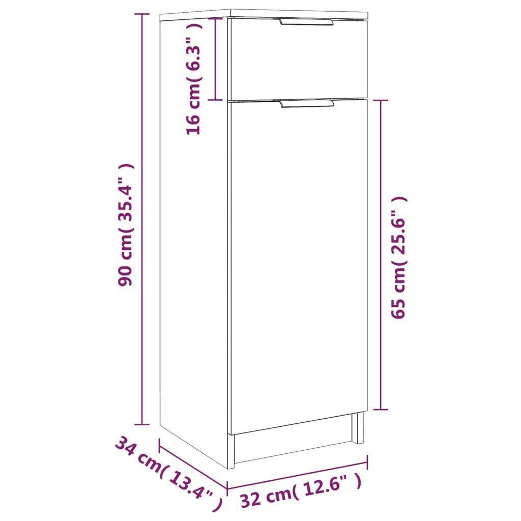 vidaXL vannitoakapp, valge, 32 x 34 x 90 cm, tehispuit цена и информация | Vannitoakapid | kaup24.ee