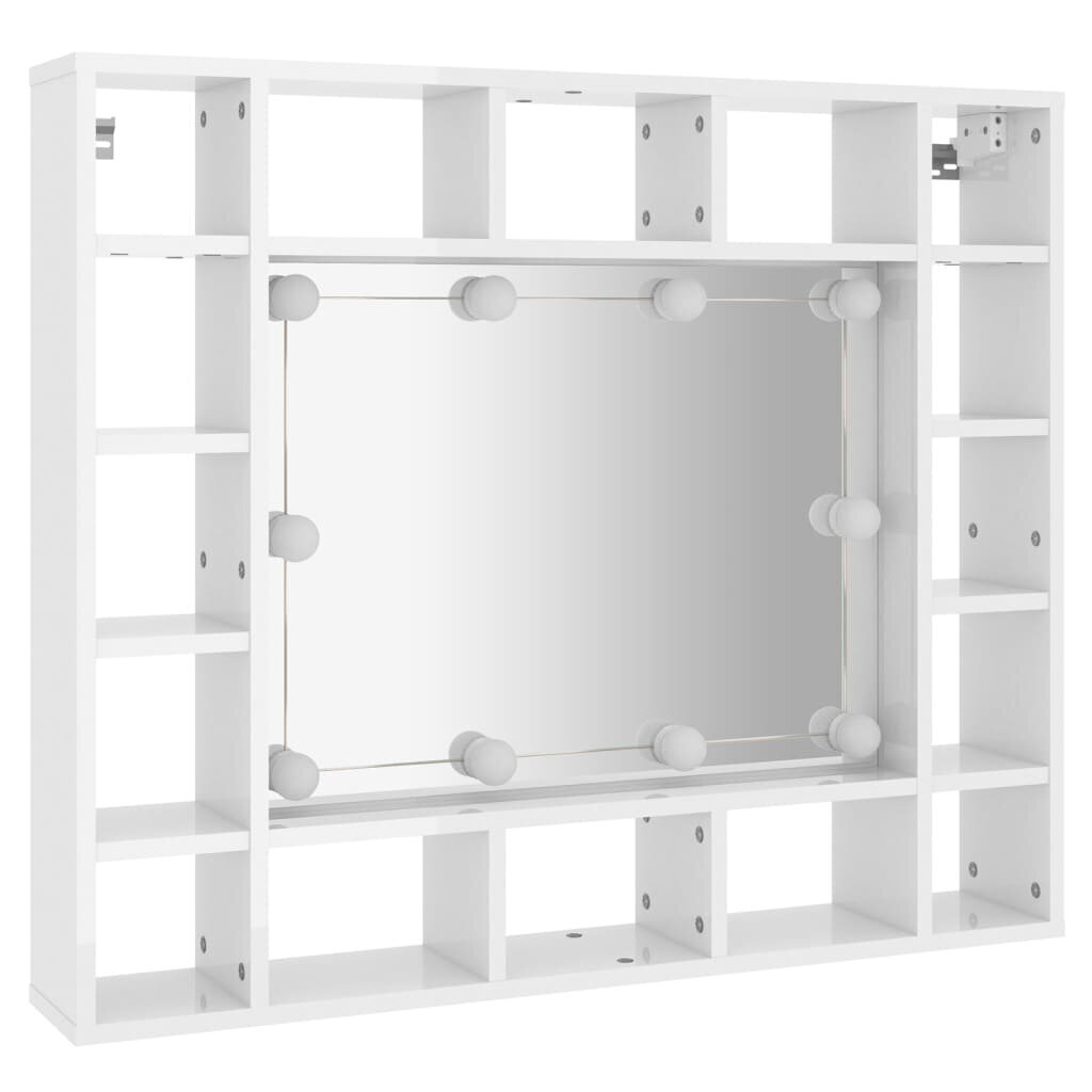 vidaXL peegelkapp LEDiga, kõrgläikega valge, 91 x 15 x 76,5 cm hind ja info | Vannitoakapid | kaup24.ee