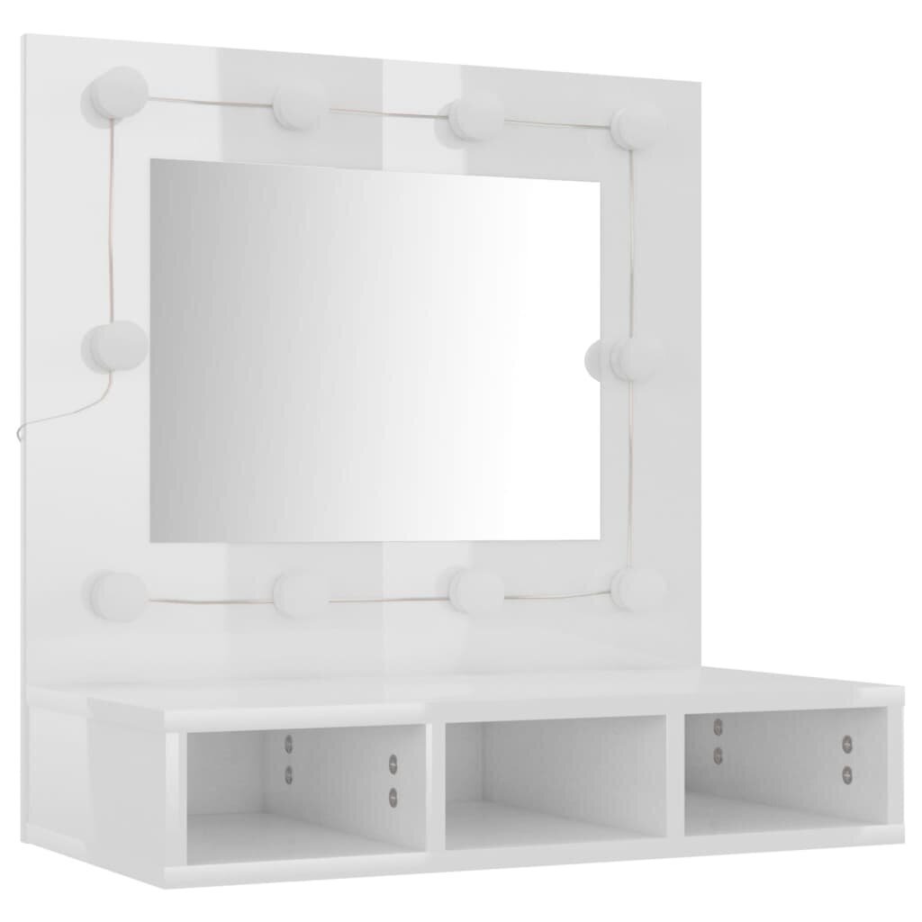 vidaXL peegelkapp kõrgläikega valge LEDiga 60x31,5x62 cm hind ja info | Vannitoakapid | kaup24.ee